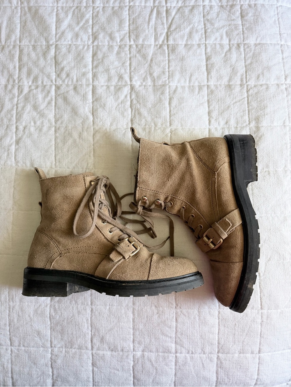 All Saints Women’s Suede Lace-Up Combat Boots in Tan - Picture 4 of 5